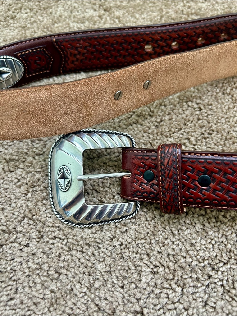 New Tony Lama Western Leather Silver Accent Belt